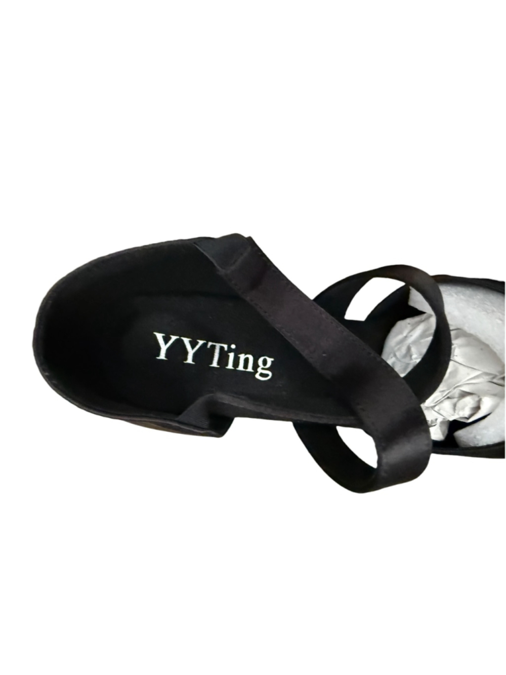 YYTing Black Satin Ballroom Latin Dance Shoes Women's 8.5 Low Block Heel - Picture 3 of 8